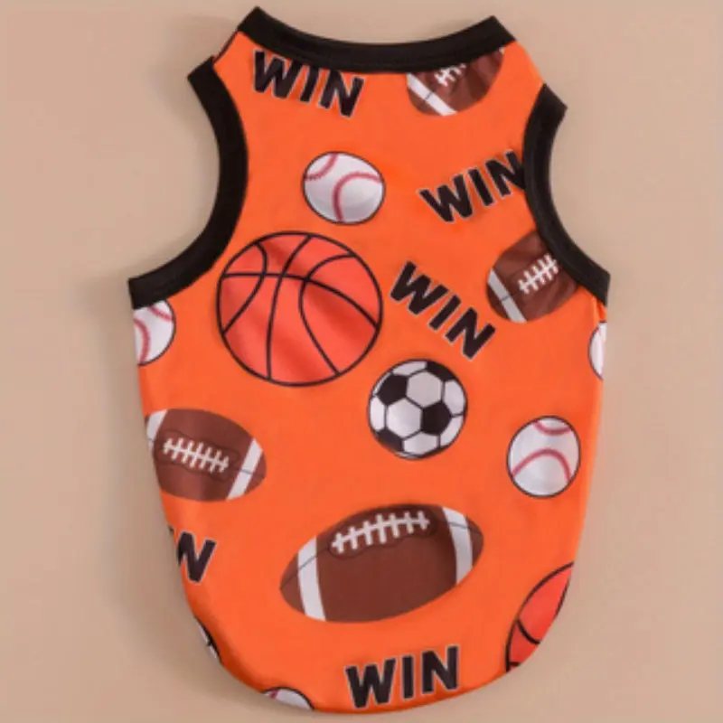 Sports Ball Print Pet Tank Top, Breathable Dog Shirt, Comfortable Clothing for Dogs & Cats, Ideal for All Seasons