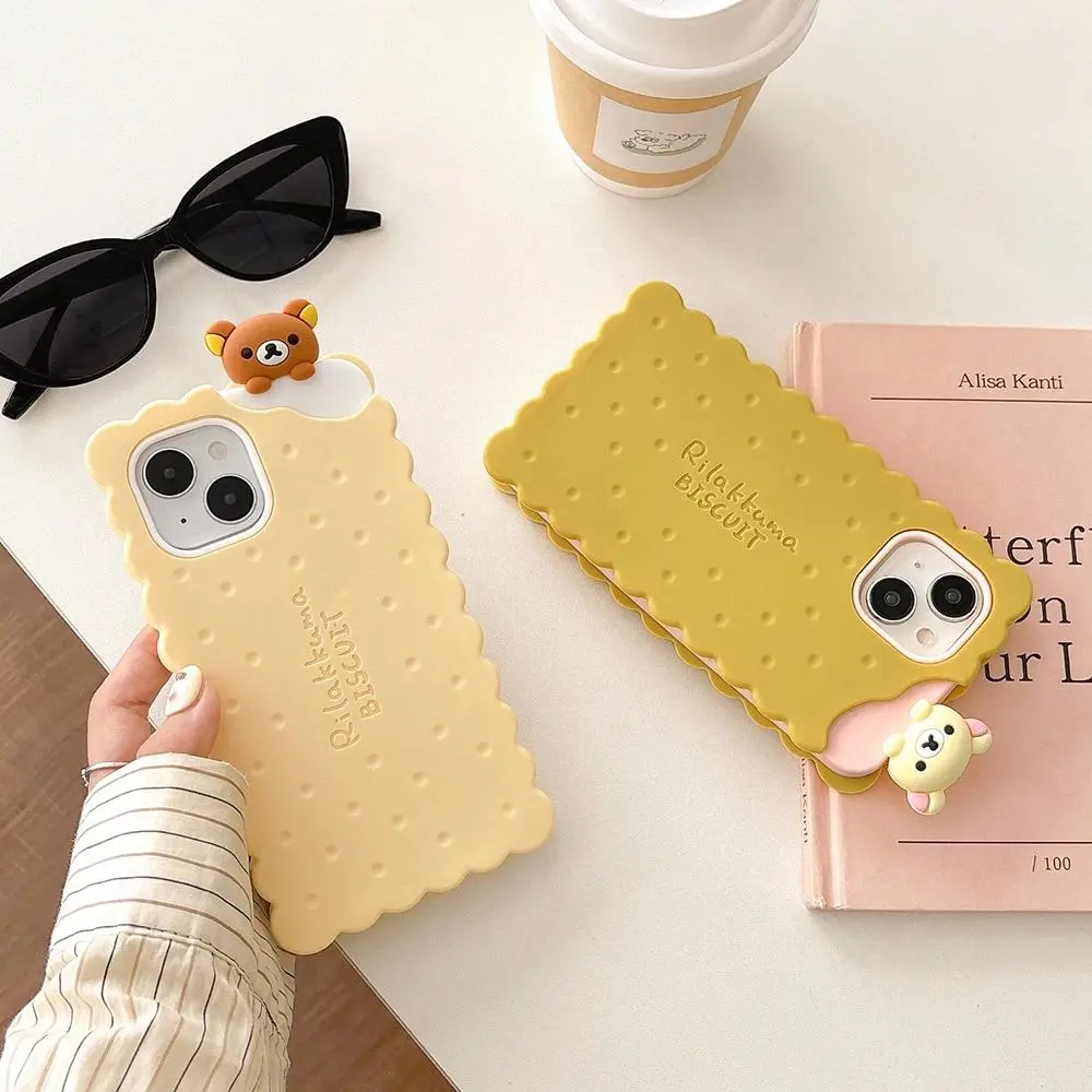 Soft Silicone   for iPhone 15/14/13/12/11  , Funny Rilakkuma Bear Sandwich Biscuit & Peony Floral Design, 360° Glossy Shiny Furry Lurvia Premium Couple , Mobile  Accessories, Easy Install, Fits iOS iPhone Series, Multi- premium matte texture