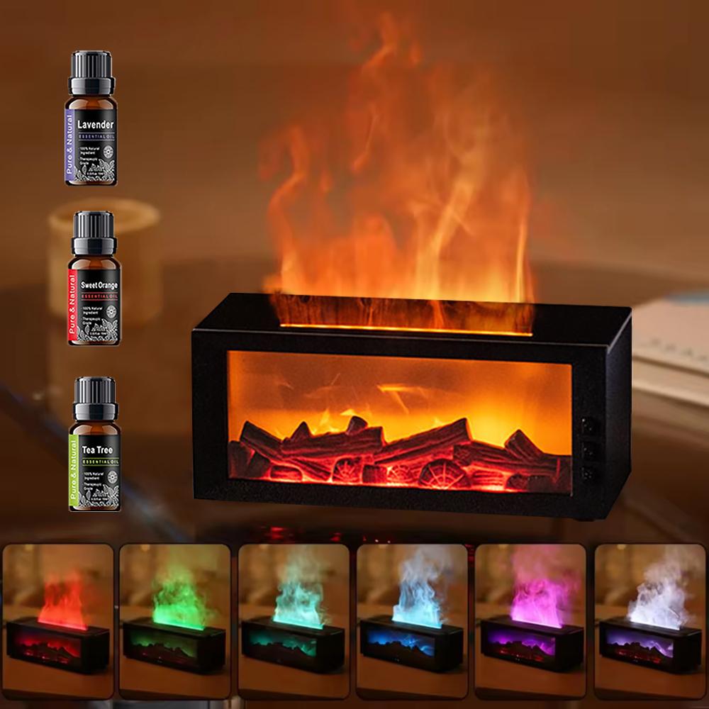 300ml Colorful Fireplace Flame Humidifier Aromatherapy Diffuser with Remote and Timer for Home and Office fire diffuser aroma diffuser humidifier humidifier purifier bourbon  humidifier whisker  humidifier