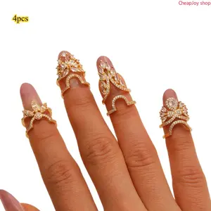 Sparkling Zircon Inlaid Open Finger Rings, Stylish Nail Protector & Decorative Finger Cuffs, Unique Trendy Finger Accessories, Chic Statement Ornaments for Daily Wear, Party Looks, Nail Art Styling and Fashion Matching