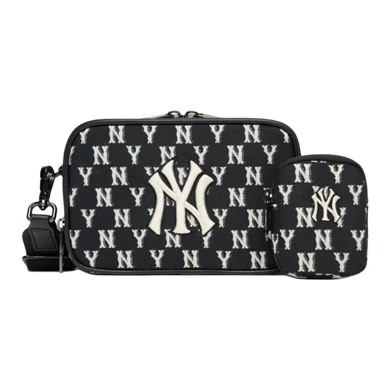 MLB Monogram Vintage Floral Print NY Yankees Camera Bag for Men and Women, Retro Style Black Crossbody Bag