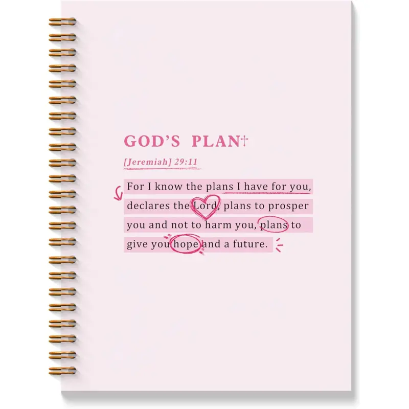 Pink Christian Spiral Notebook, Jeremiah 29:11 Bible Journal Notebook, Women's Religious Prayer Journal, Church Notes Notebook, Christian Gift for Women, 5.5x8.3 inches, Spiral Coil Notebook, Aesthetic Notebook