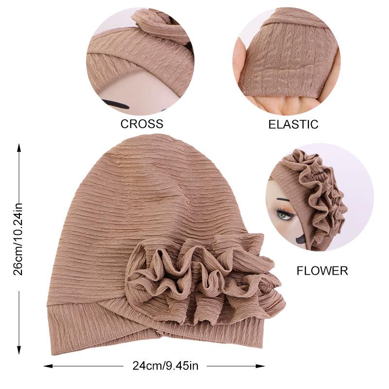 Ruffle Edge Pleated Turban Hat, Elastic Hair Care Bonnet for Women