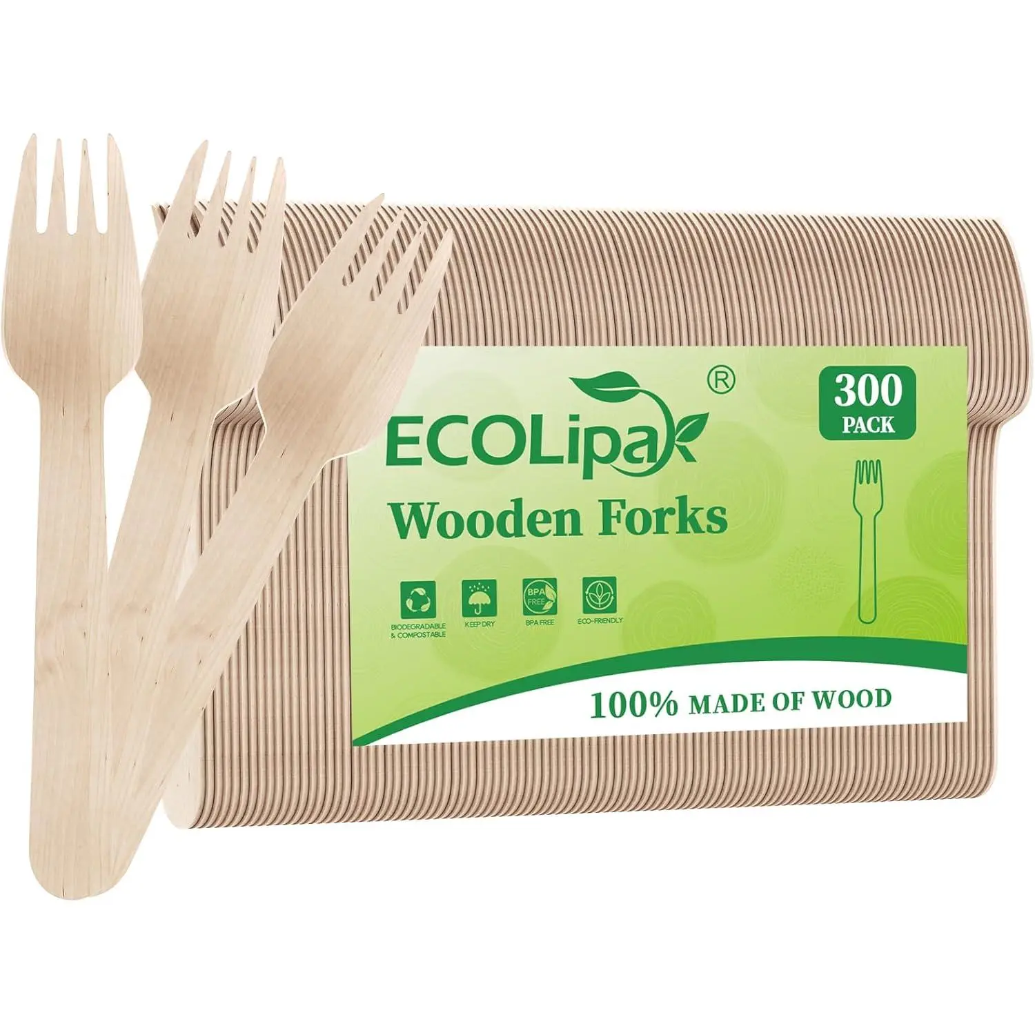 300 Count Wooden Forks Disposable, Wooden Disposable Compostable Forks for Eating, Party, Camping, Traveling, Family Dinners