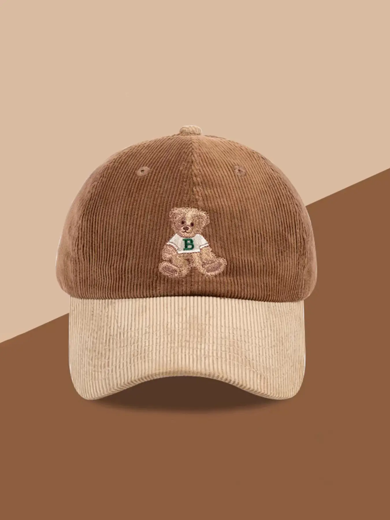 Unisex Baseball Cap with Vintage Bear Embroidery, Colorblock Design, Perfect for Fall & Winter Daily Wear, Cute & Versatile Hat