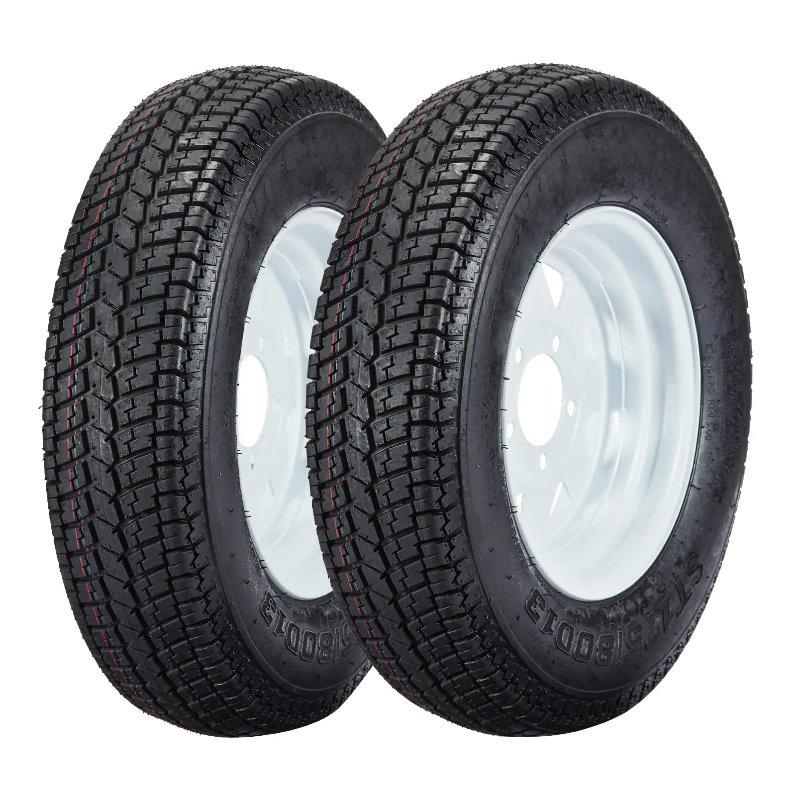 4 Pack ST175/80D13 Trailer Tires and Wheels Assembly 13x4.5 Steel Rim 5 Lug on 4.5 Bolt Pattern 5x114.3 Pre-Mounted 6 Ply Rating Bias Nylon Heavy Duty Tubeless Safe Highway Towing Tyre Set for Boat Utility Cargo Camper Flatbed Trailer