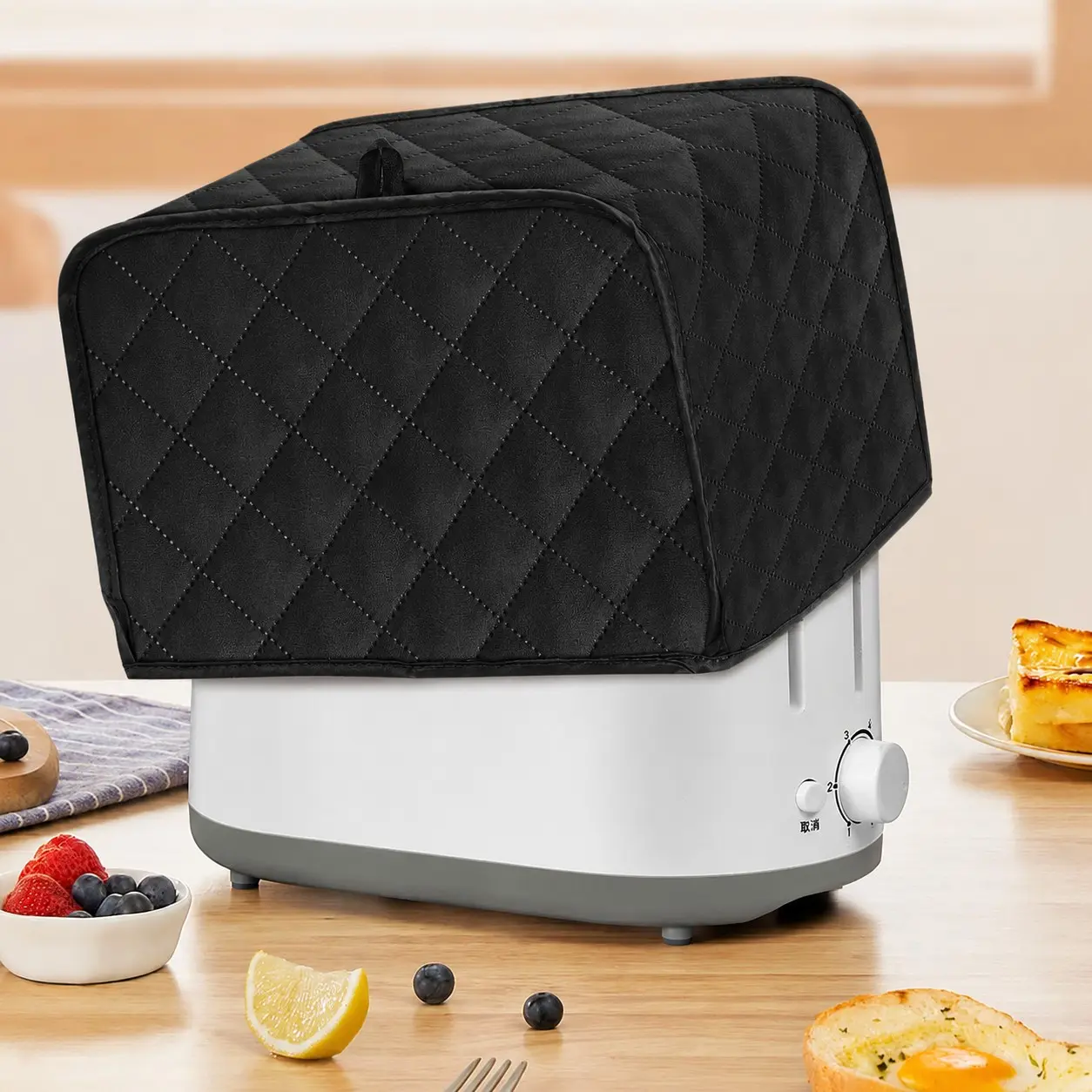 Black Toaster Cover, Two-Slice Toaster and Sewing Machine Cover; Toaster Cover; Bread Master; Universal Size Kitchen Appliance Cover; Polyester-Cotton Patchwork; Dust-Proof; Fingerprint-Resistant