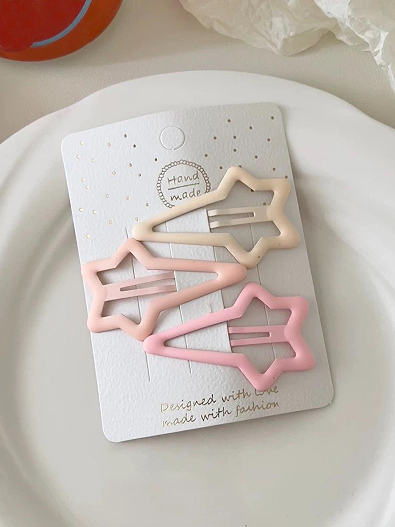 Cute Star & Heart Design Hair Clips, Dopamine Hair Clip, Colorful Hair Accessories for Women & Girls, Minimalist Headwear Suitable for Thick Hair, Hair Clip Set, Hair Decor, Super Cute Clips