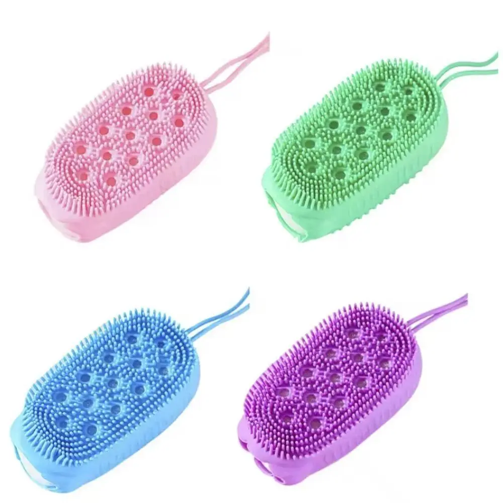 Double-Side Silicone Bath Brush - Reusable Bathroom Gadget with Soap Storage, Fast Foam, Sponge Massage, Scalp Cleaning, Whole Body Cleansing & Exfoliating, Painless Scrub, Softening Body Care Accessory for Home Use, Foam Fast