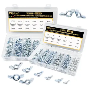 Wing Nuts 300PCS, Metric & SAE Wingnuts 12 Sizes Carbon Zinc Plated Butterfly Wing Nut M3-M10 6-32 to 3/8"-16 Assortment Kit