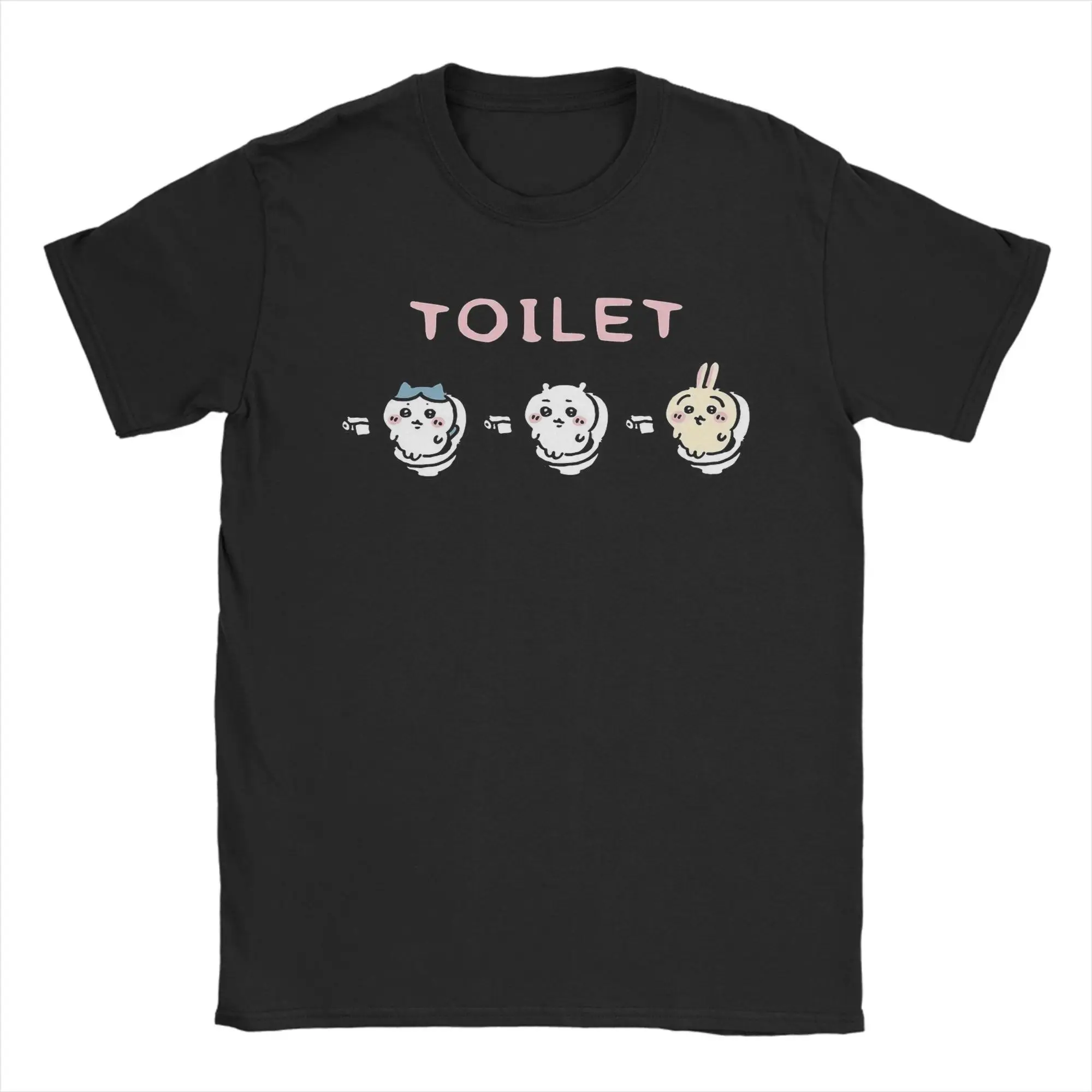 Men's Casual Graphic Menswear Tee - Regular Fit, Round Neck Short Sleeve, Humorous Chiikawa Hachiware Usagi Toilet Meme Print Streetwear Sports Top