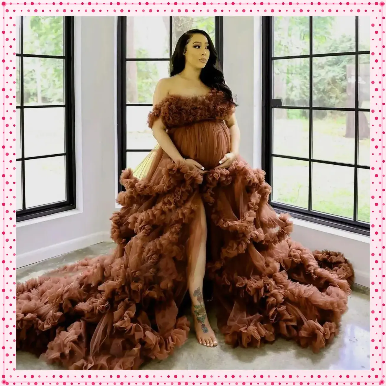 dress elegant pregnant woman evening dress robe one shoulder long transparent bride pregnancy tulle skirt fashion personality show belly