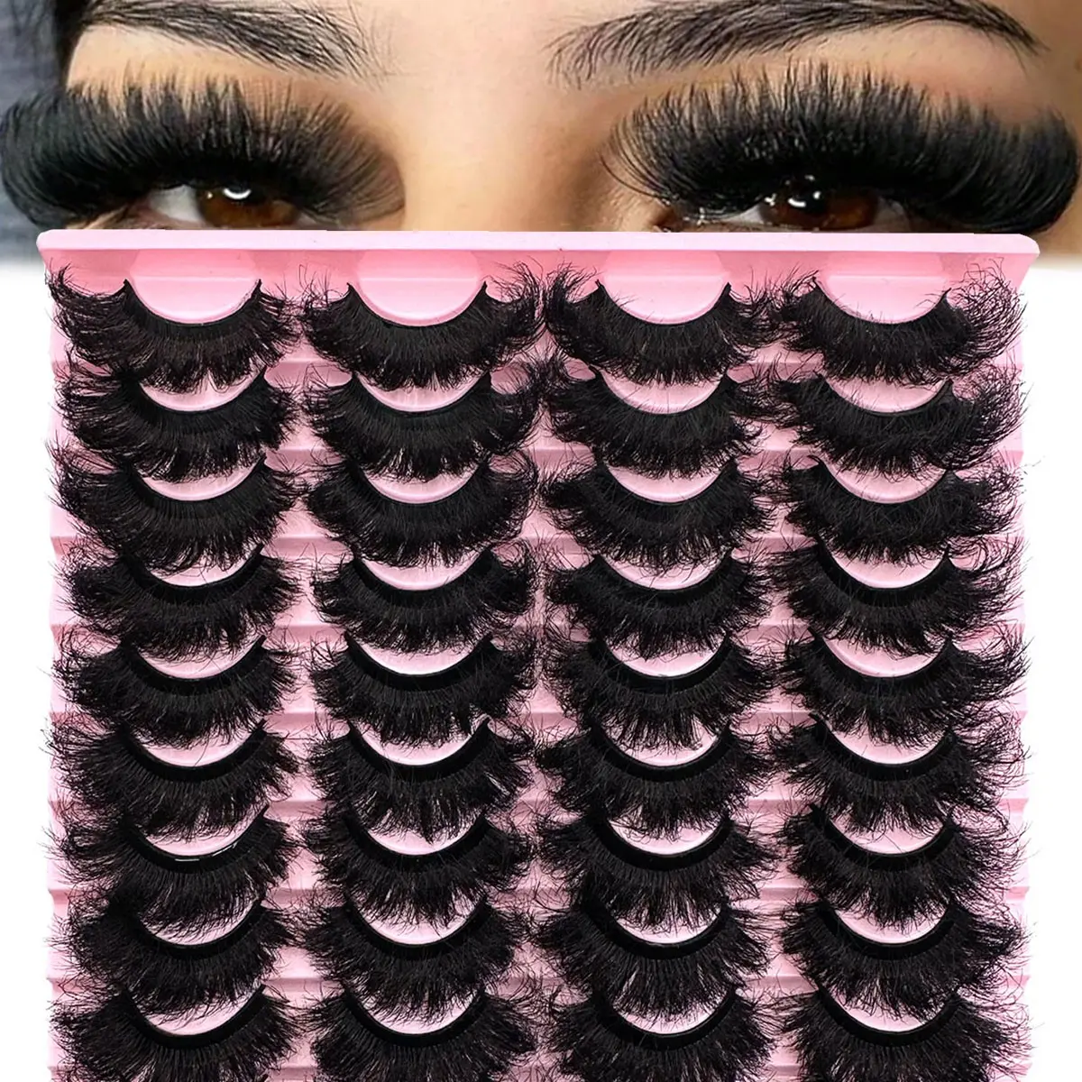 20 Pairs False Eyelashes, Synthetic Lashes, Dramatic 3D Multi-Layer Fluffy Lashes, Dense Soft Cat Eye Lashes, 10-18mm, Reusable, Party Ready