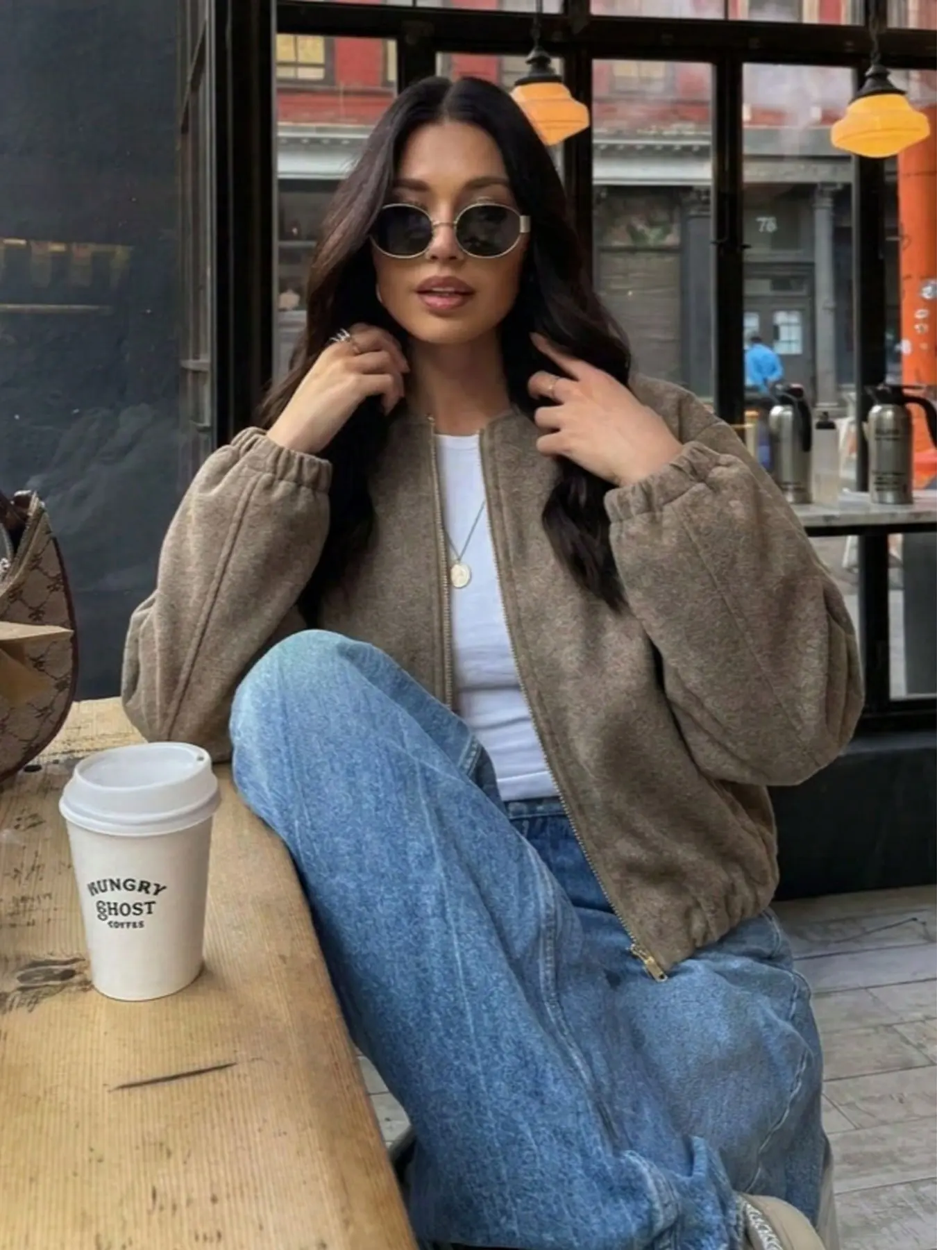 Women's Spring & Fall Casual Elegant Fashion Loose Fit Korean Style Round Neck Zipper Short Wool Jacket Coat for June Festival Vacation Season