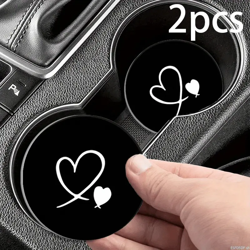 Heart Paw Print Leather Car Cup Coasters Round Non Slip Vehicle Cup Holder Mats Waterproof Storage Slot Liners Cute Auto Interior Decor Accessories