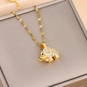 Unisex Copper Elephant Pendant Necklace Sparkling Cubic Zirconia Animal Figure Costume Jewelry Lucky Mascot Charm for Women Men Daily Wear Party