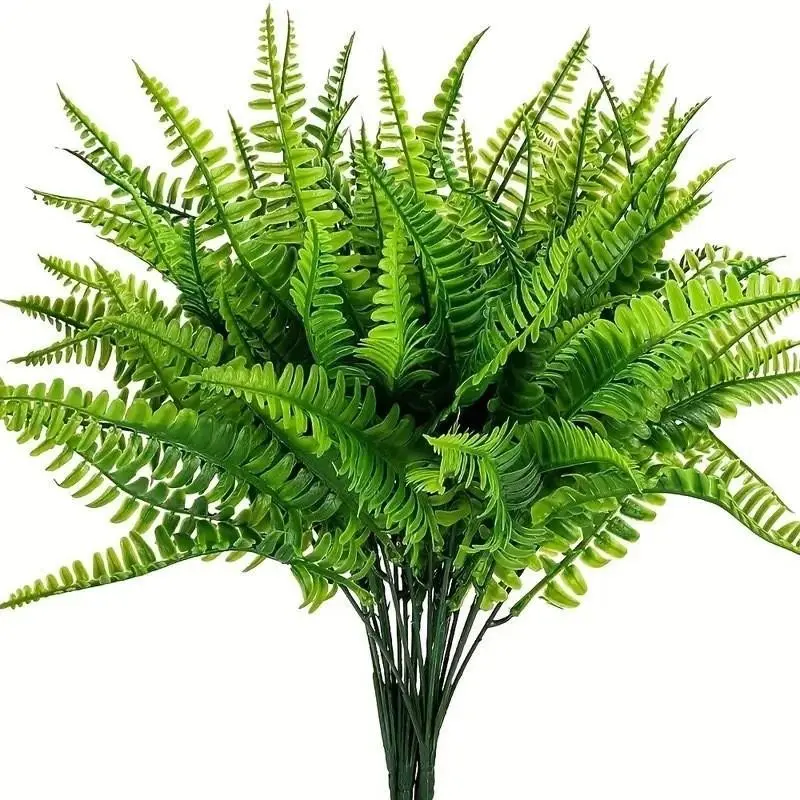 New 12-bundle artificial ferns, made of UV-resistant silk flowers. Boston fern fake green plants, fern shrubs. Suitable for indoor and outdoor decoration in Halloween and Christmas gardens, front porches, windowsills, flower boxes, hanging baskets, etc.