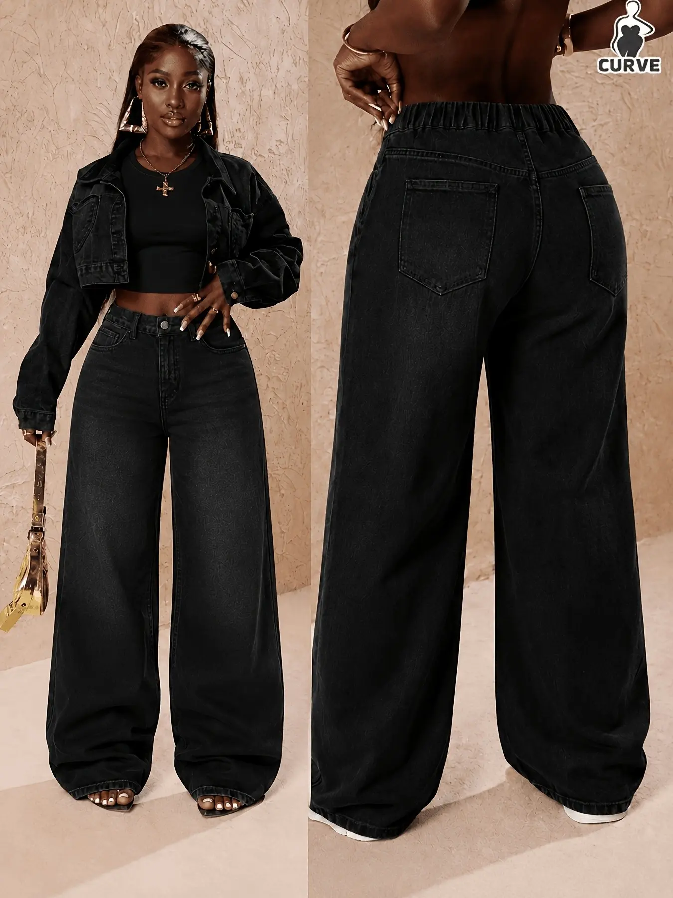 Women's Plus Size American Washed Casual Loose Jeans, Straight Leg Wide Leg Pants, Four Seasons Versatile Denim, Casual, Comfortable and Stylish