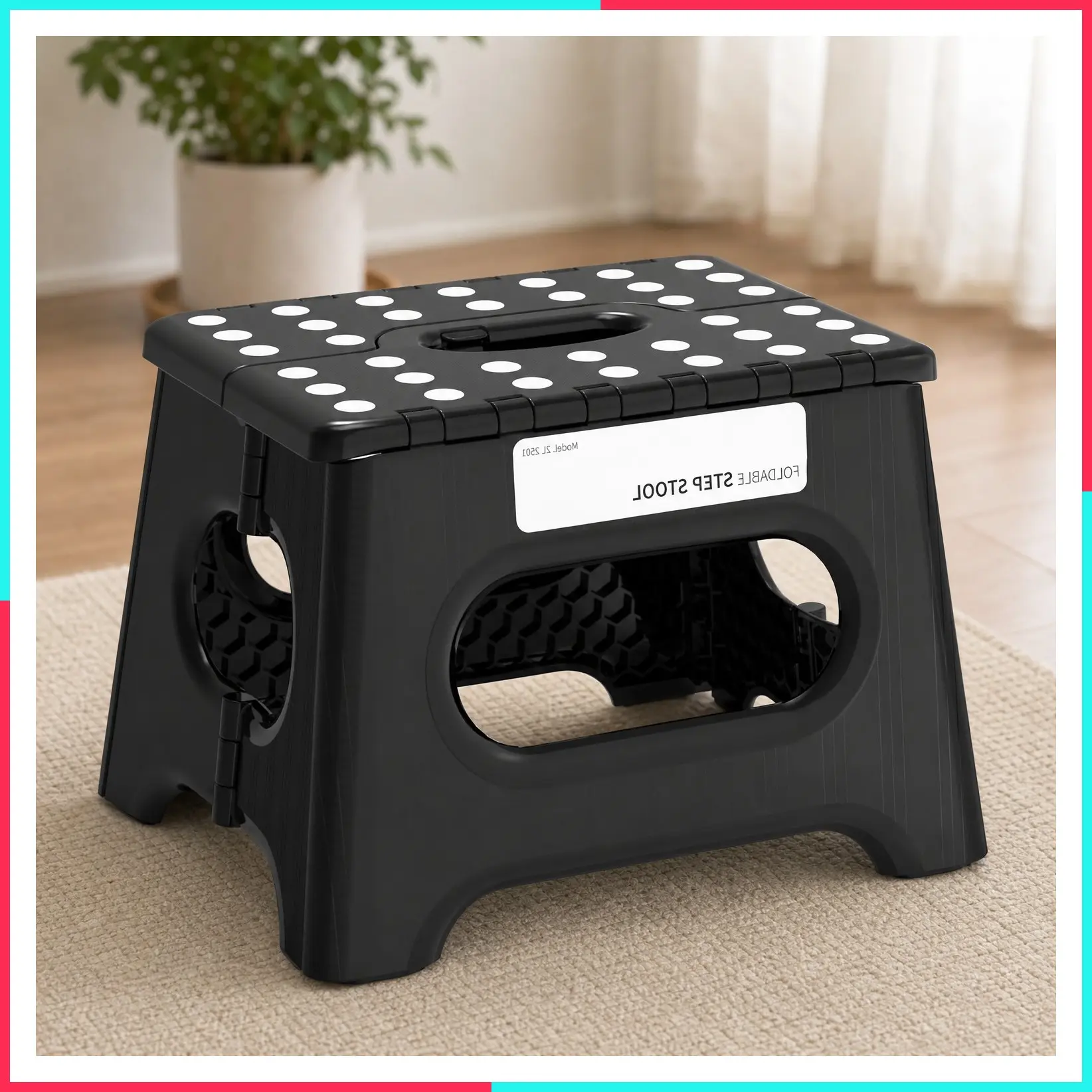 Folding Step Stool 9 Inch, 600 LBS Capacity with Safety Lock, Black | Portable Foldable Step Stool for Kids & Adults with Carry Handle, Collapsible Foot Stool for Kitchen, Bathroom & Outdoor