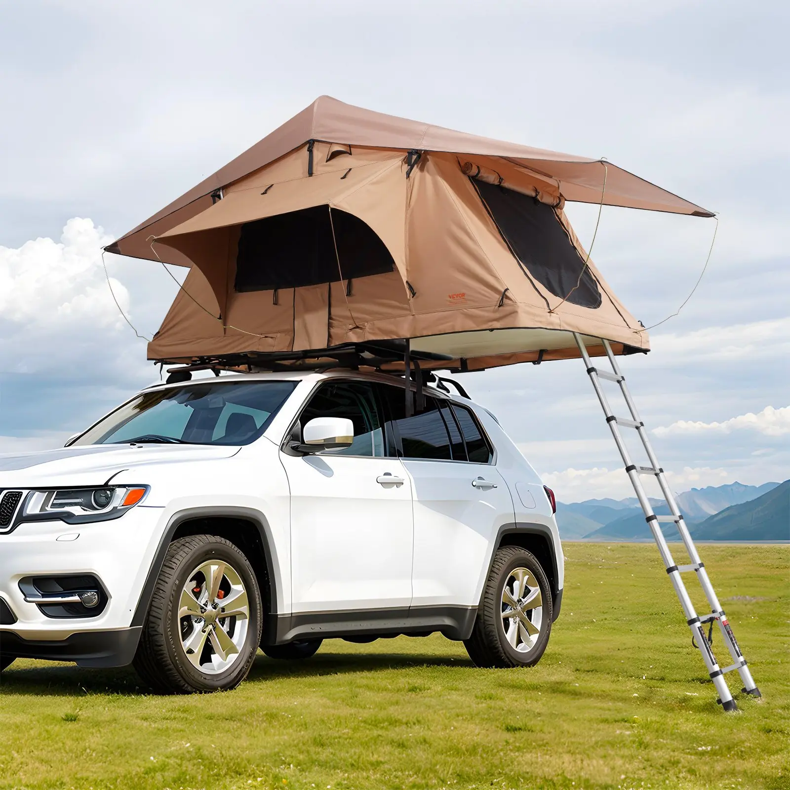 Rooftop Tent Hard Shell, Naturnest Rooftop Tent Hardshell for 2-3 Person, Folding Hard Shell Roof Top Tent with Telescopic Ladder Mattress PVC Cover Bag, Waterproof for Jeep SUV Van Pickup Truck