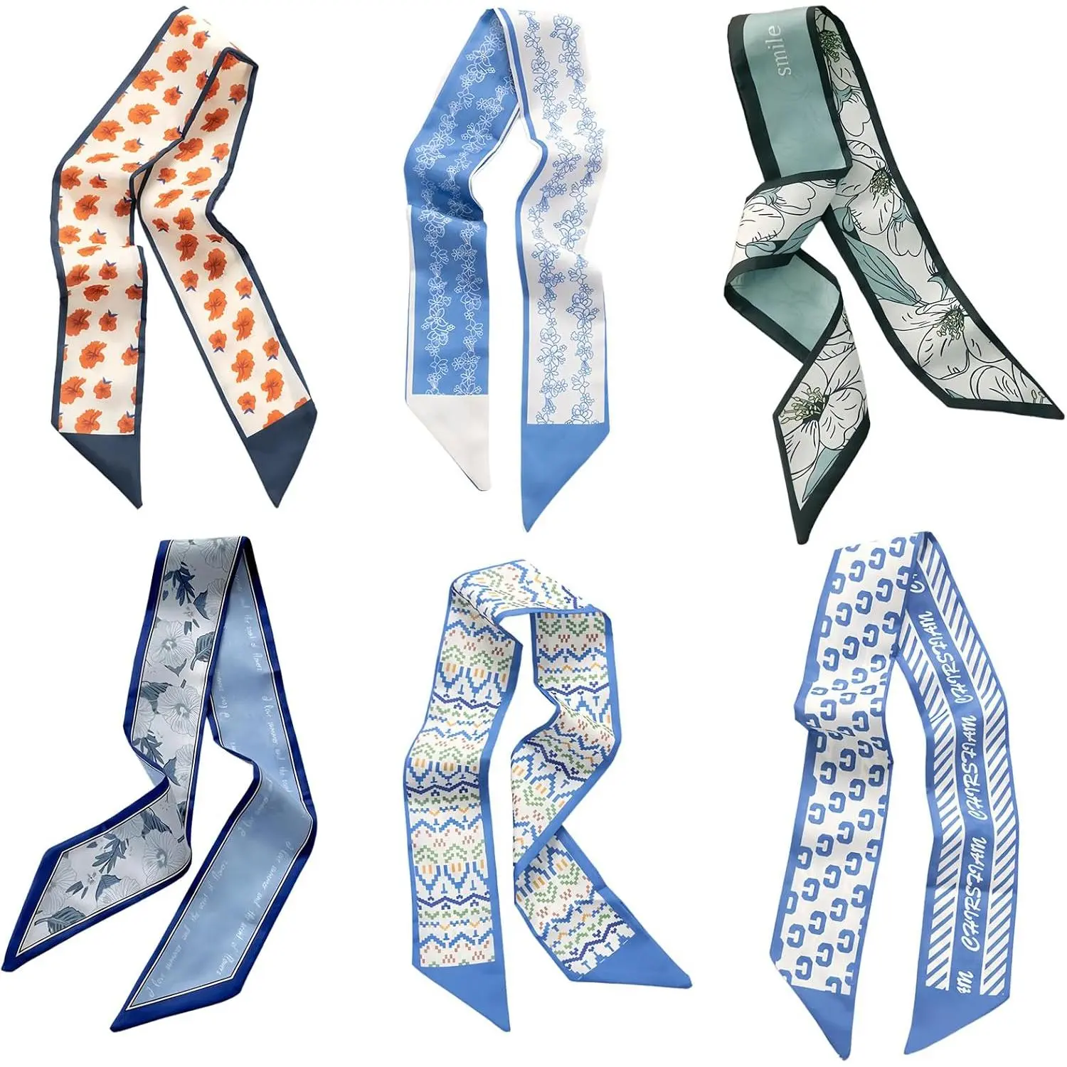 Fashion Scarves for Women, Multifunctional Boho Scarves Headbands Satin Scarf for Bag Hair Accessories (6 Pack)
