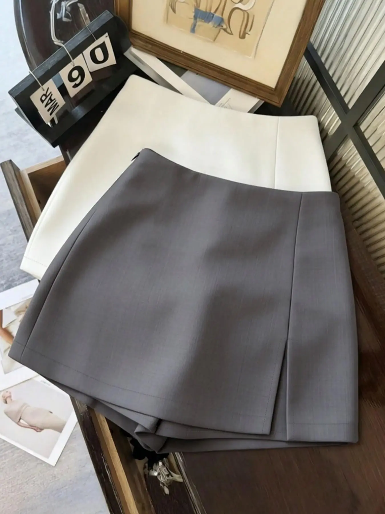 Women's High-Waisted Split Leg Fashionable Casual Commuter Versatile Short Pants and Skirt Set  Four-Season Knitted Two-Piece Clothes