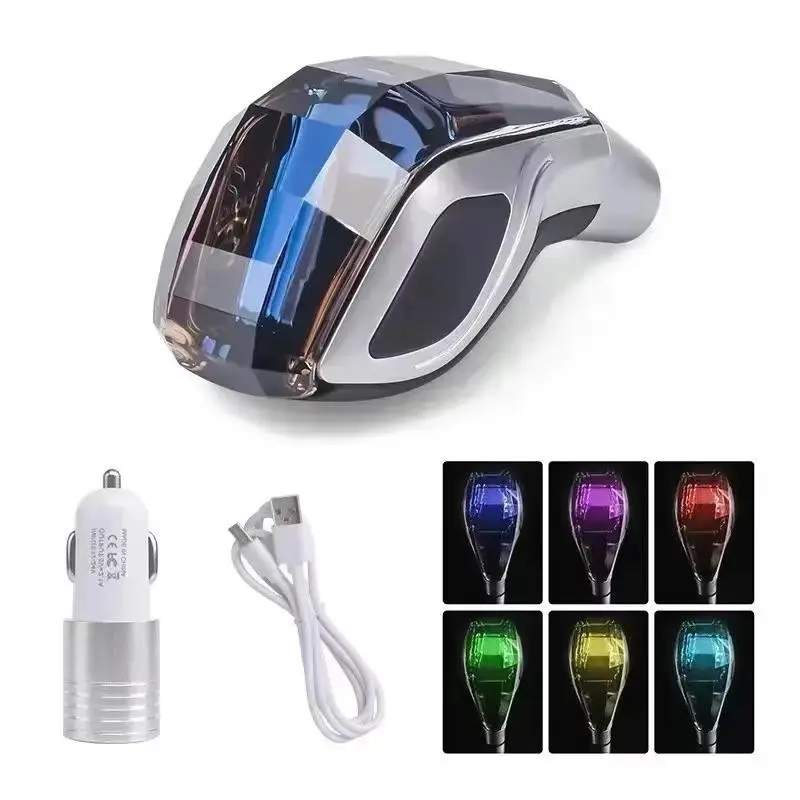 Universal Crystal LED Gear Shift Knob for Car Interior Upgrade, 7 Gradient RGB Atmosphere Light Touch Control Gear Shifter Head Compatible with 8mm 10mm 12mm Thread Gear Rod