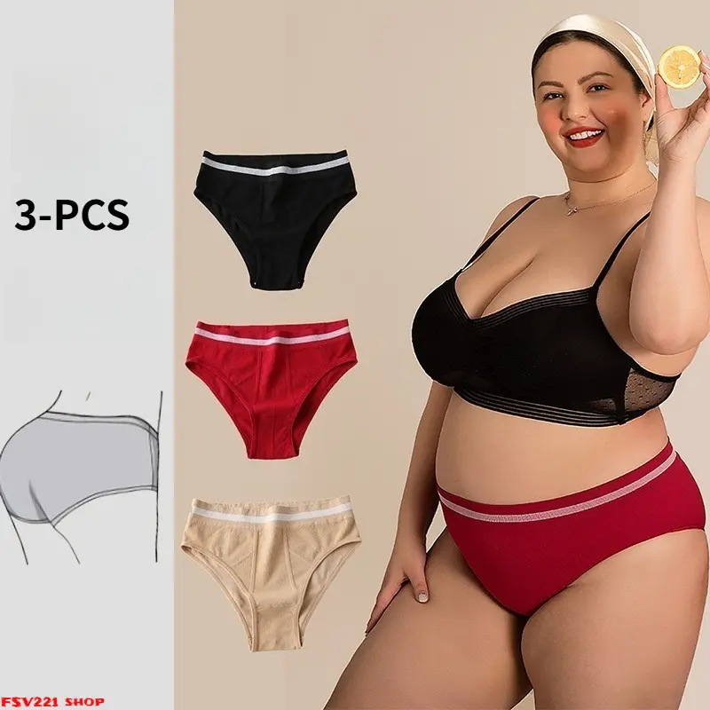 Plus Size Mid-Rise Cotton Panties Women's Comfort Briefs with Contrast Waistband for Daily Wear Curvy Fit Cotton Panties with Contrast Waistband, Breathable Underwear for Everyday Comfort campingessentials