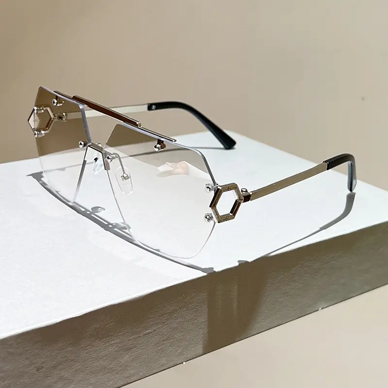 Unisex Retro Look Square Rimless Double Bridge Sunglasses for Adults, UV Protection Eyewear, Versatile Travel & Daily Outfit Accessory