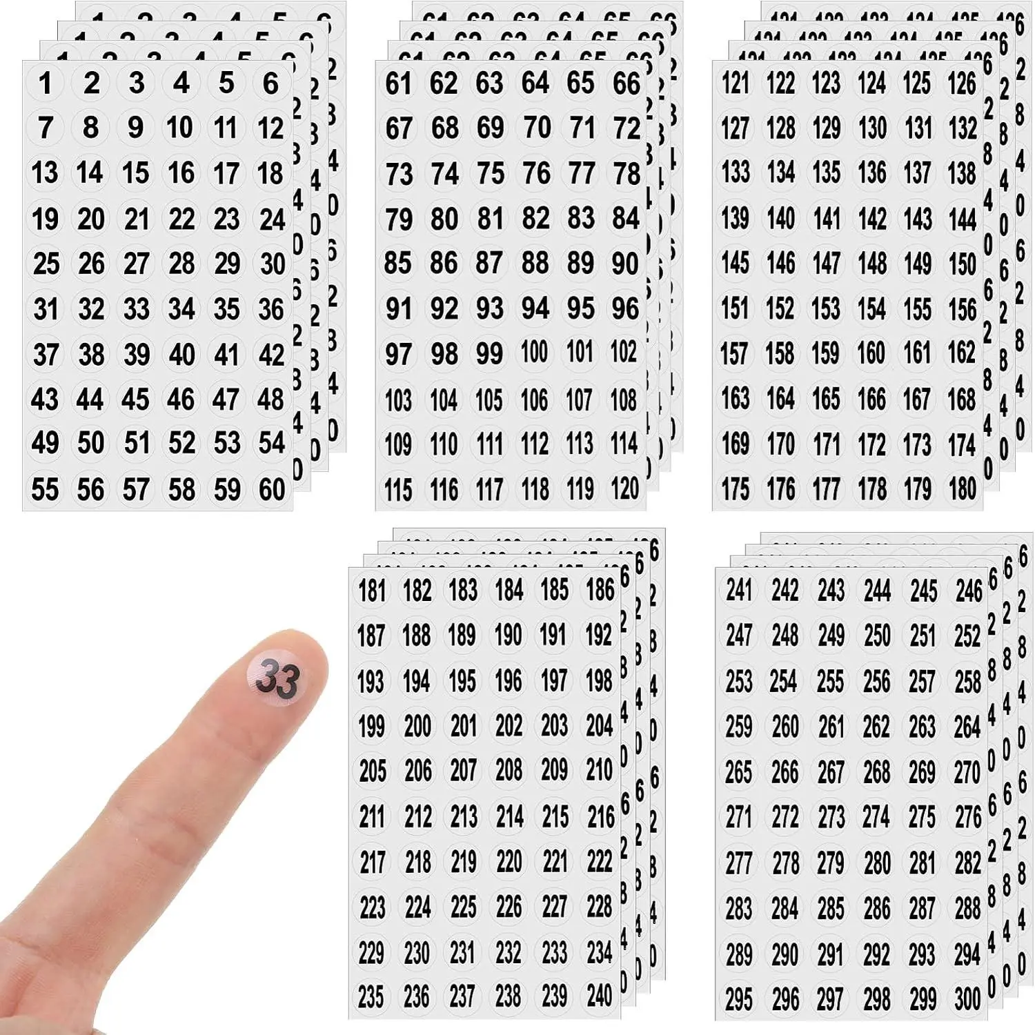 20 Sheets Round Small Number Stickers, Clear Self Adhesive 1 to 300 Numbered Stickers, Consecutive Inventory Number Labels Sticker for Storage Organizing Boxes Bins Toolbox