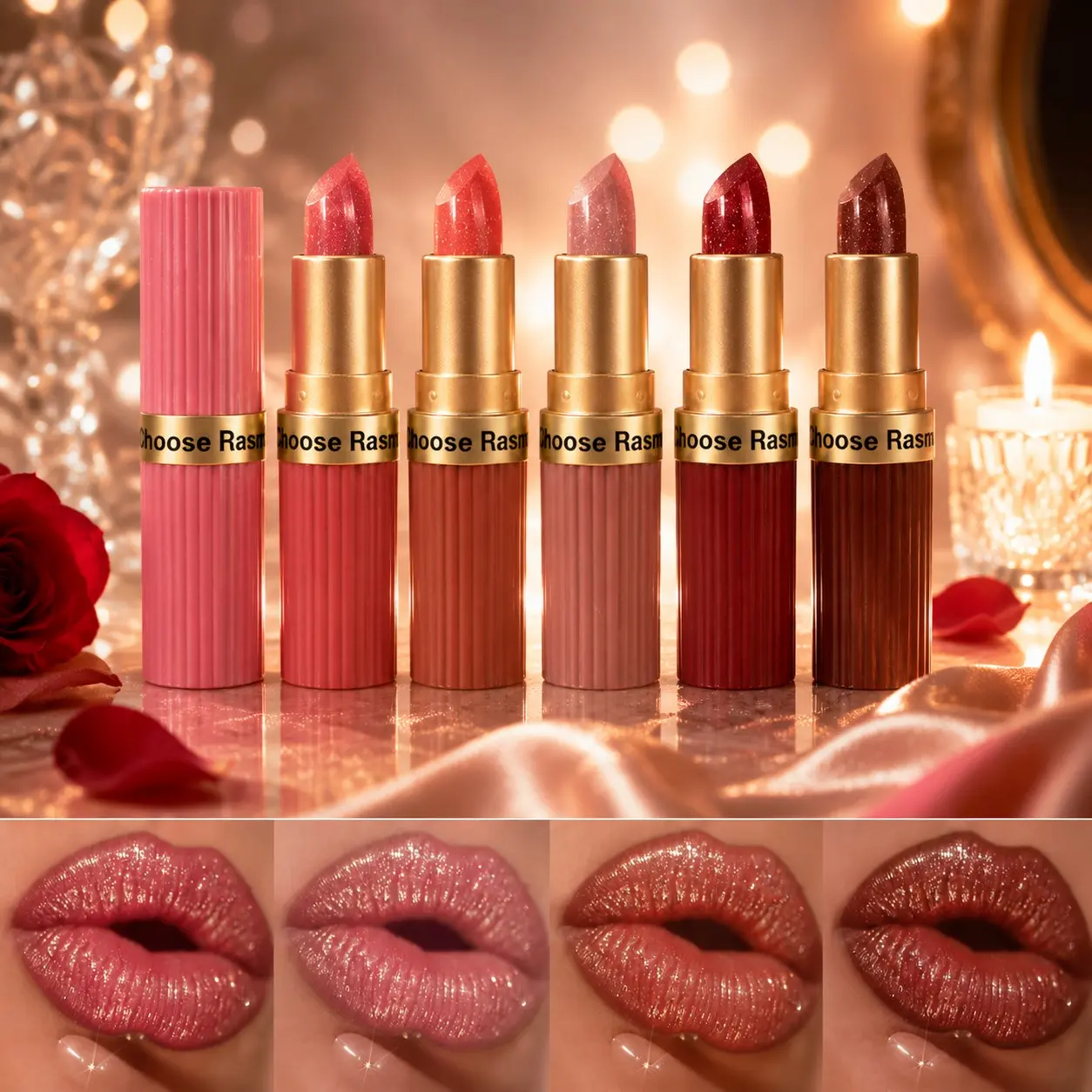 Choose Rasme 5PCS Pearl Lipstick Multi-Pack - Shimmer Nude, Pink, Brown, Red Cosmetic Lip Makeup, Creamy, Dewy, Glossy, Blendable Color for Daily Use, Smooth Application, Ideal Gift summeressentials