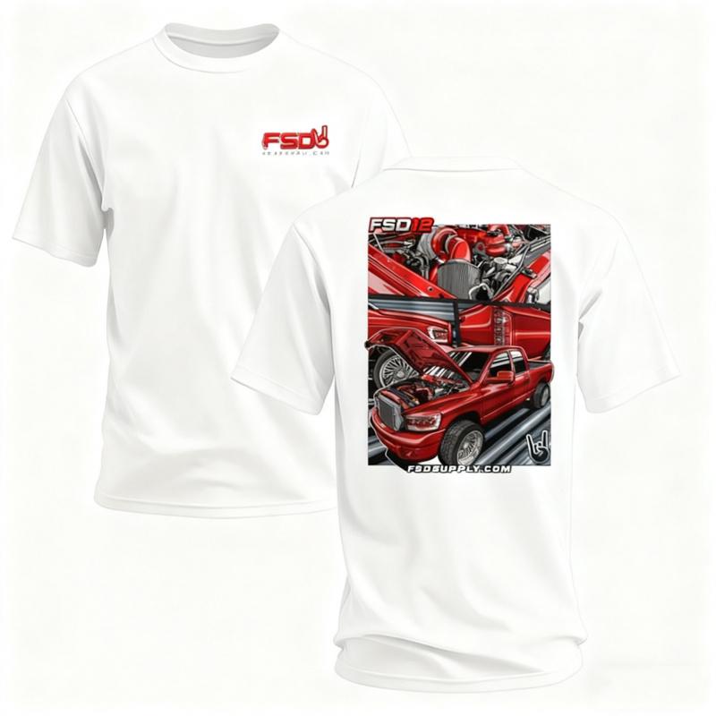 Red Truck Build Graphic Cotton Blend T-Shirt Men Women For Diesel Truck Builders Gearheads Full Engine Bay Custom Design Full Back Print