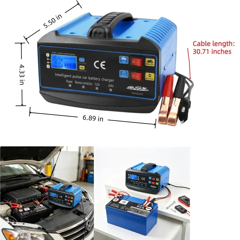 10A 12V/24V Smart Car Battery Charger, Automatic Pulse Repair Desulfator Maintainer with LCD Digital Display, Winter Mode for AGM, Gel, Lithium Batteries (Car, Truck, Motorcycle Use) bluetooth monitor, gal gas