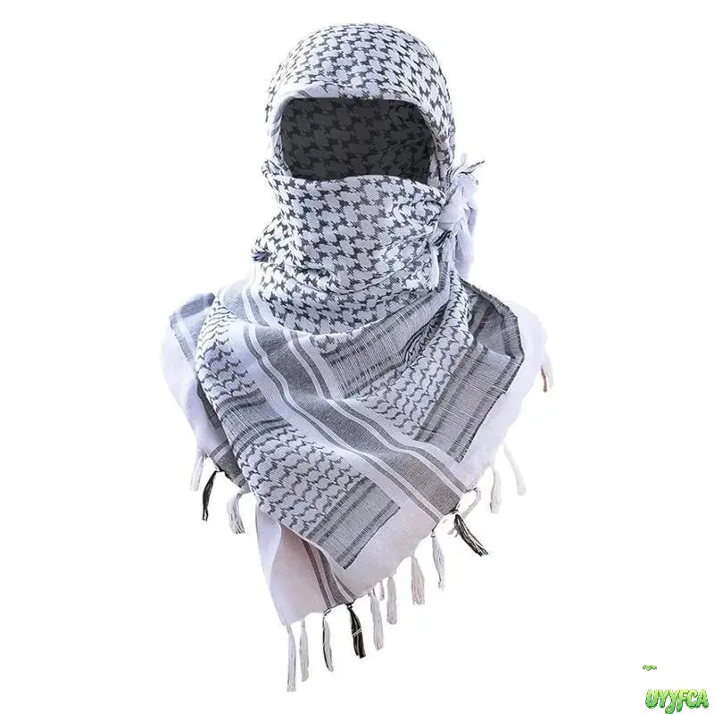 Houndstooth Keffiyeh Scarf, Unisex 100% Cotton Head Wrap with Tassels, 43x43" Multi-Use Breathable Neck Gaiter for Desert Travel & Street Fashion, Outdoor, Streetwear, Square, Tasseled Edges, Outdoor Gear, Oversize,back to school,back to school haul