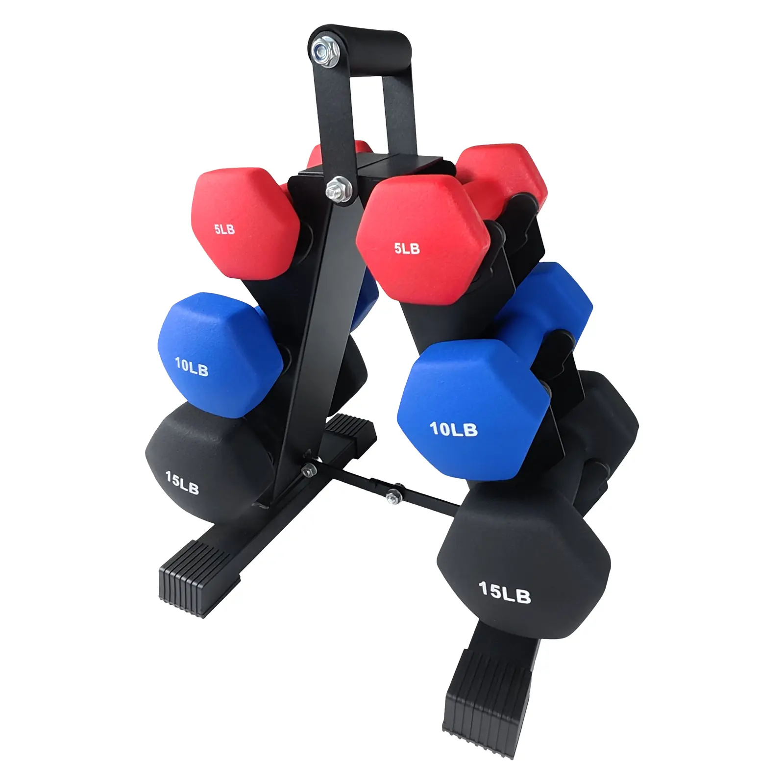 Neoprene-Coated Hex Dumbbell Set with Foldable Steel Rack - Multi-Size 5/10/15-lb Pairs, Non-Slip Design, Weights for Lifting, Home Gym Starter Kit for Weight Training, Foldable Rack