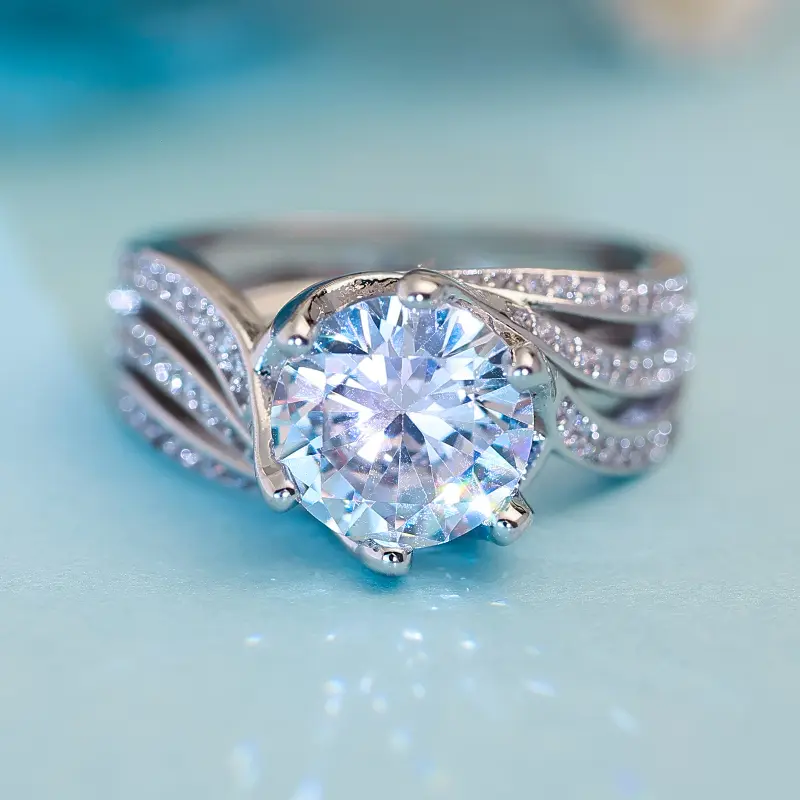 Twisted Band Engagement Ring, Silver Tone Promise Ring with Sparkling Stones, Elegant Jewelry for Wedding Daily Wear