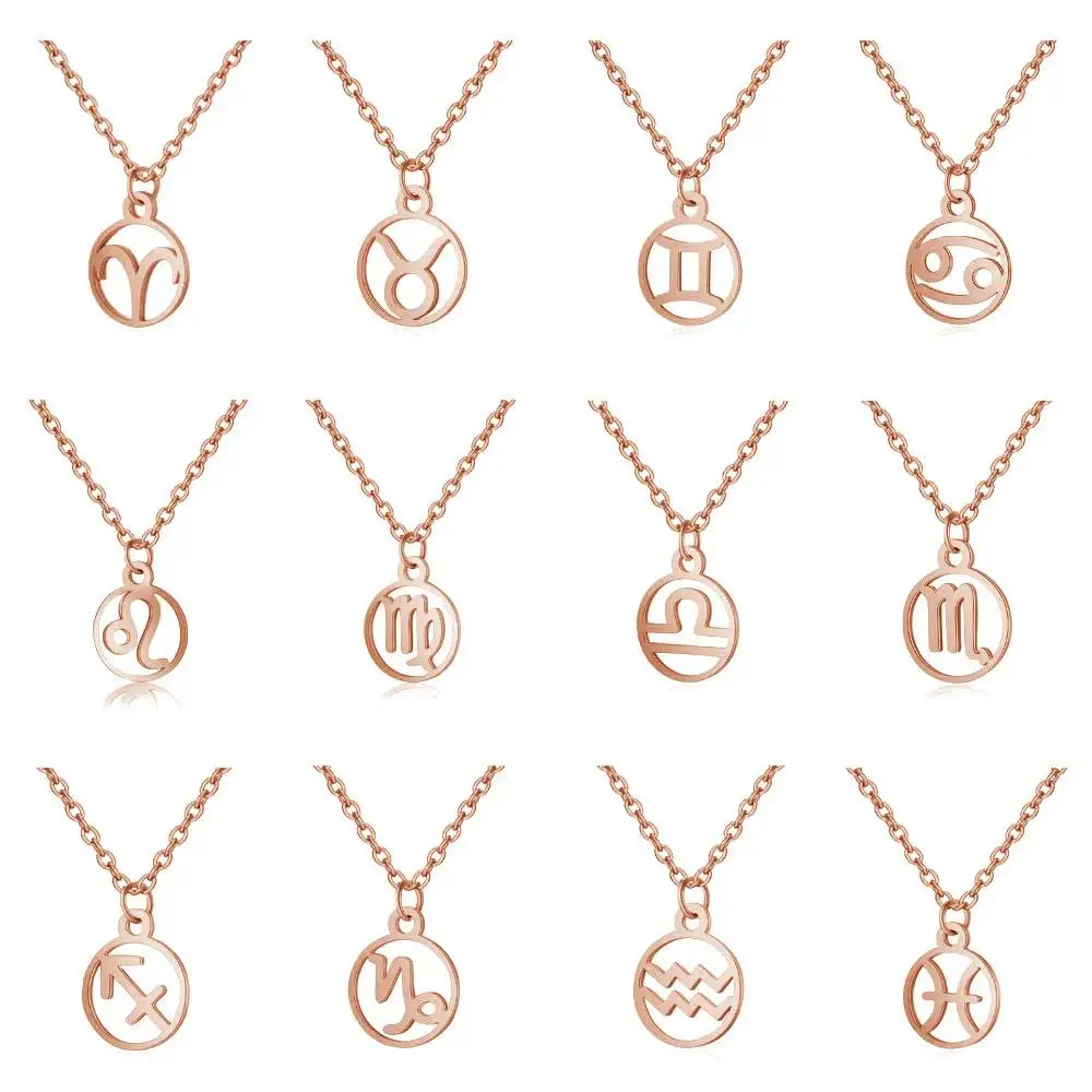 Stainless Steel Zodiac Pendant Necklace for Women, Minimalist Astrology Necklace, Birth Sign Jewelry Gift