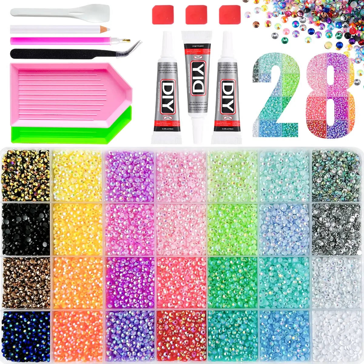 Bling Kit dazzling flatback resin rhinestone set comes with free accessories including rhinestone picker pens and tweezers.The operation is simple and easy to learn, even complete beginners can handle it effortlessly.It is perfectly suitable for handmade。