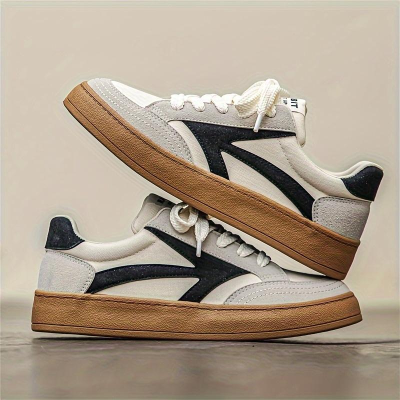 Men's Retro Color Block Thick-Soled Skate Shoes, Comfortable Non-Slip Durable Lace-Up Rubber Sole Canvas Sneakers, Men's Shoes