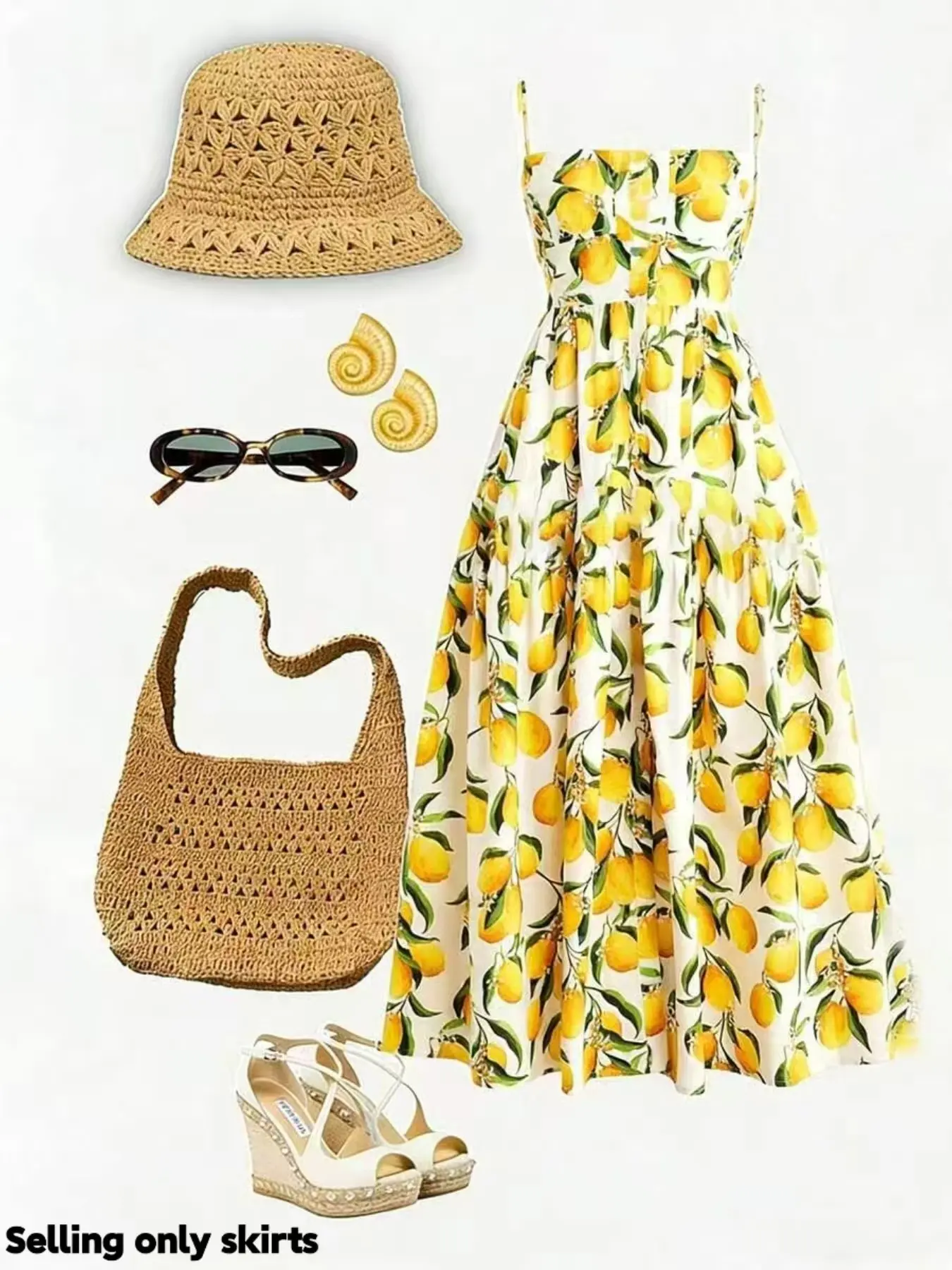 Women's Casual Lemon Print Sleeveless Vacation Beach Holiday Dress, Summer Casual Wear, Elegant Plain Surface All over Print, Unlined Lightweight Design
