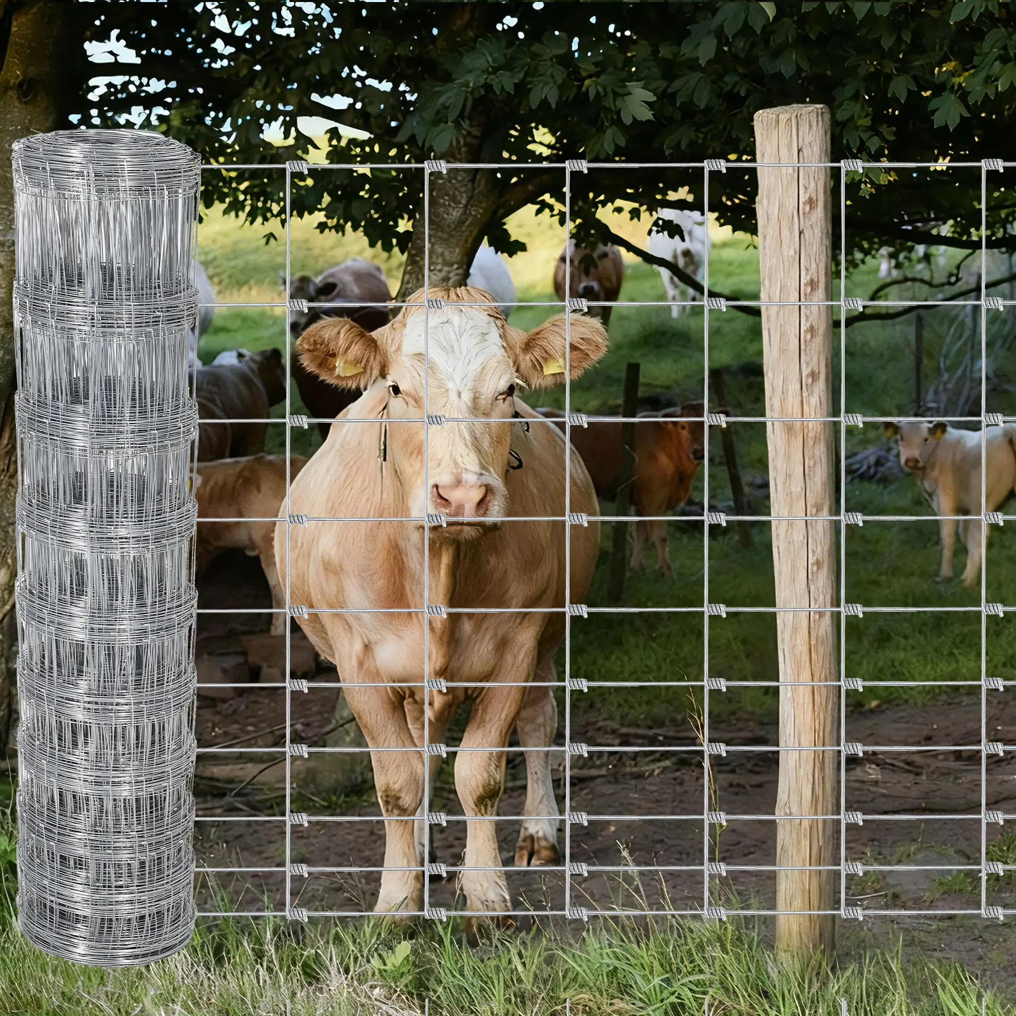 Heavy-Duty Galvanized Metal Wire Mesh Fence for Livestock - Corrosion-Resistant Industrial Fencing - Secure Protection for Cattle, Goat, Deer - Durable Farm and Yard Barrier