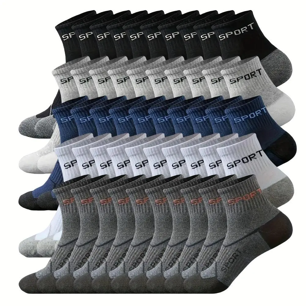 Ribbed Knit Mid-Calf Crews, 20/50 Pack Solid Color Polyester Athletic Wear, Moisture-Wicking for All Seasons, Cold Wash