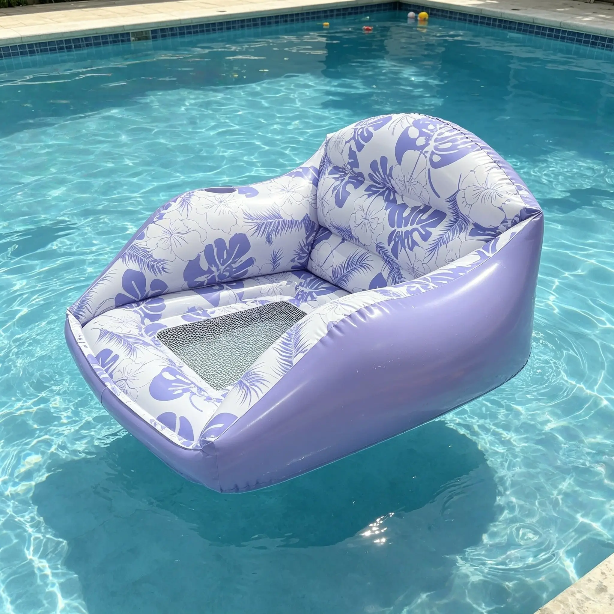 Large Inflatable Water Sofa, Tropical Style Float with Cup Holder, Minimalist Pool Chair, Outdoor Use, Inflatable Pool Lounge, Pool Float Lounger, Pool Floatie, Pool Float Chairs