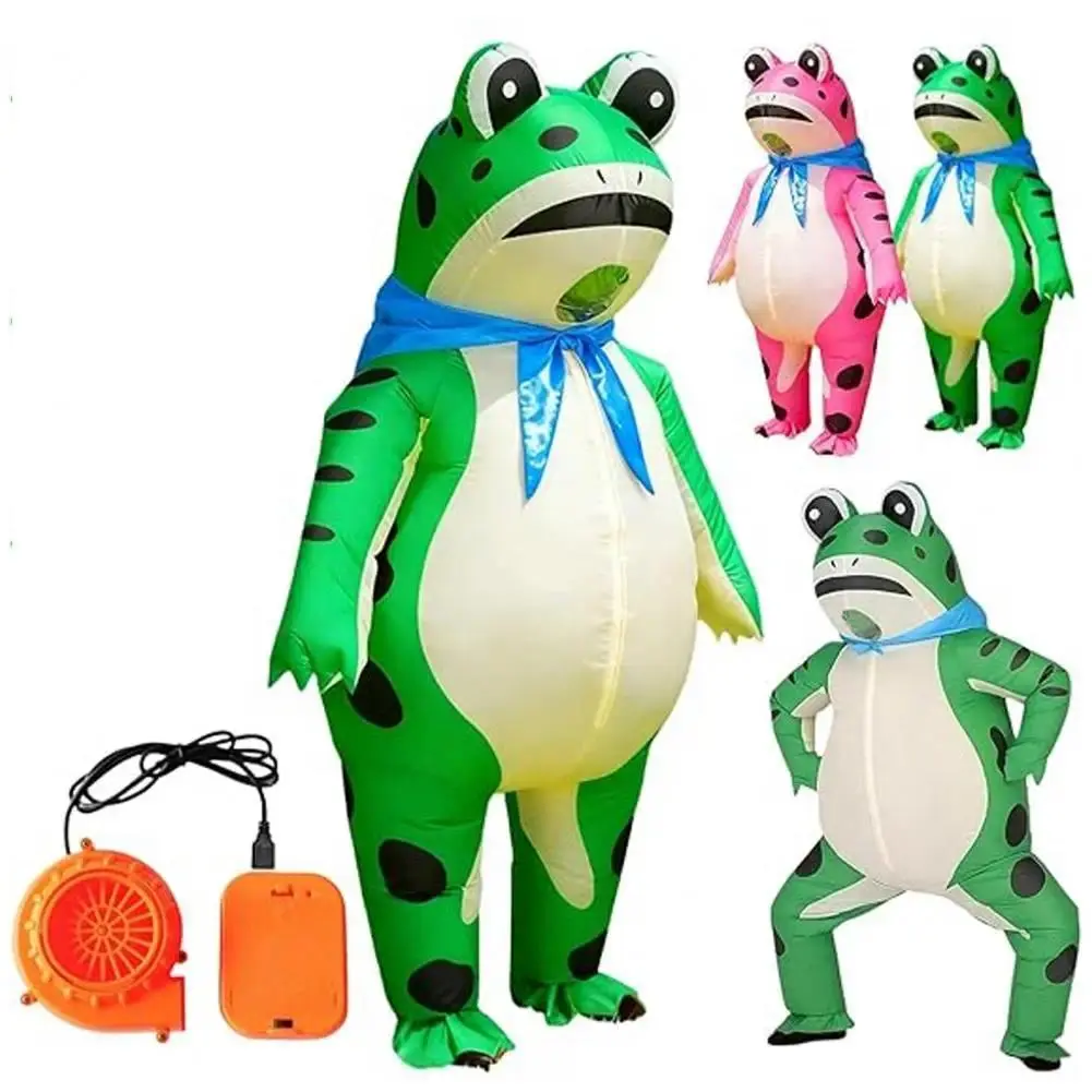 Women's 2025 Inflatable Fluffy Frog Costume - Funny Full Body Blow Up Cosplay Suit, Loose-Fitting, Reinforced Stitching, Quick Inflation, Breathable, Festive for Halloween Christmas Carnival, Fits XXS/S, 4 AA Battery-Powered, Easy To Wear & Store