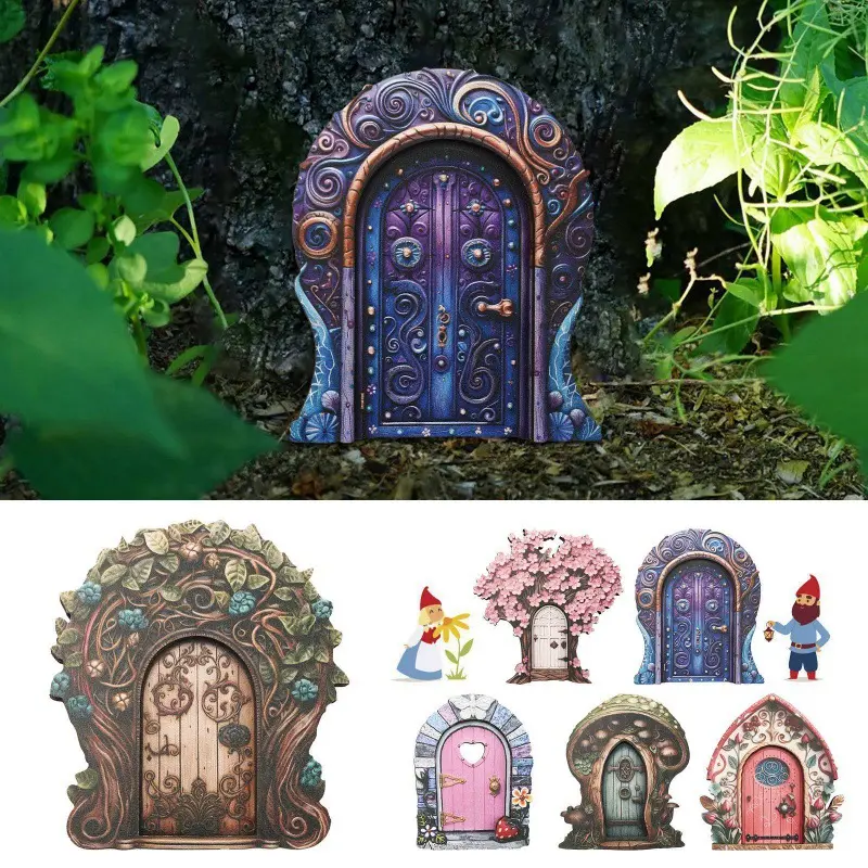 Miniature Rustic Charm Wooden Fairy Elf Door Decor, Tabletop Size Yard Decor, Micro Landscape Craft Figurine for Indoor Living Room Layout