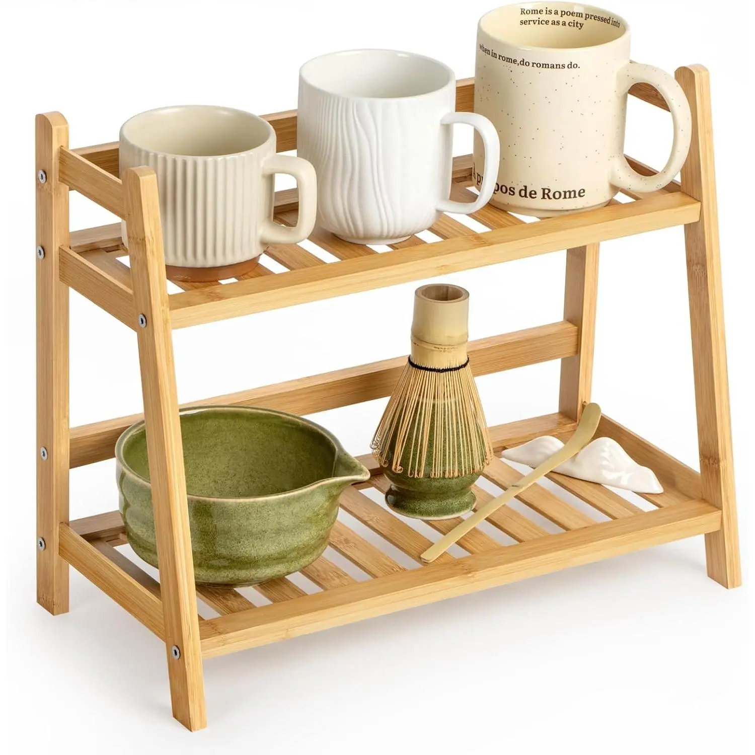 Matcha Station Organizer, Countertop 2 Tier Desktop Shelf for Mugs, Cups, and Condiments - Ideal for Matcha & Coffee Accessories in Kitchen, , Office