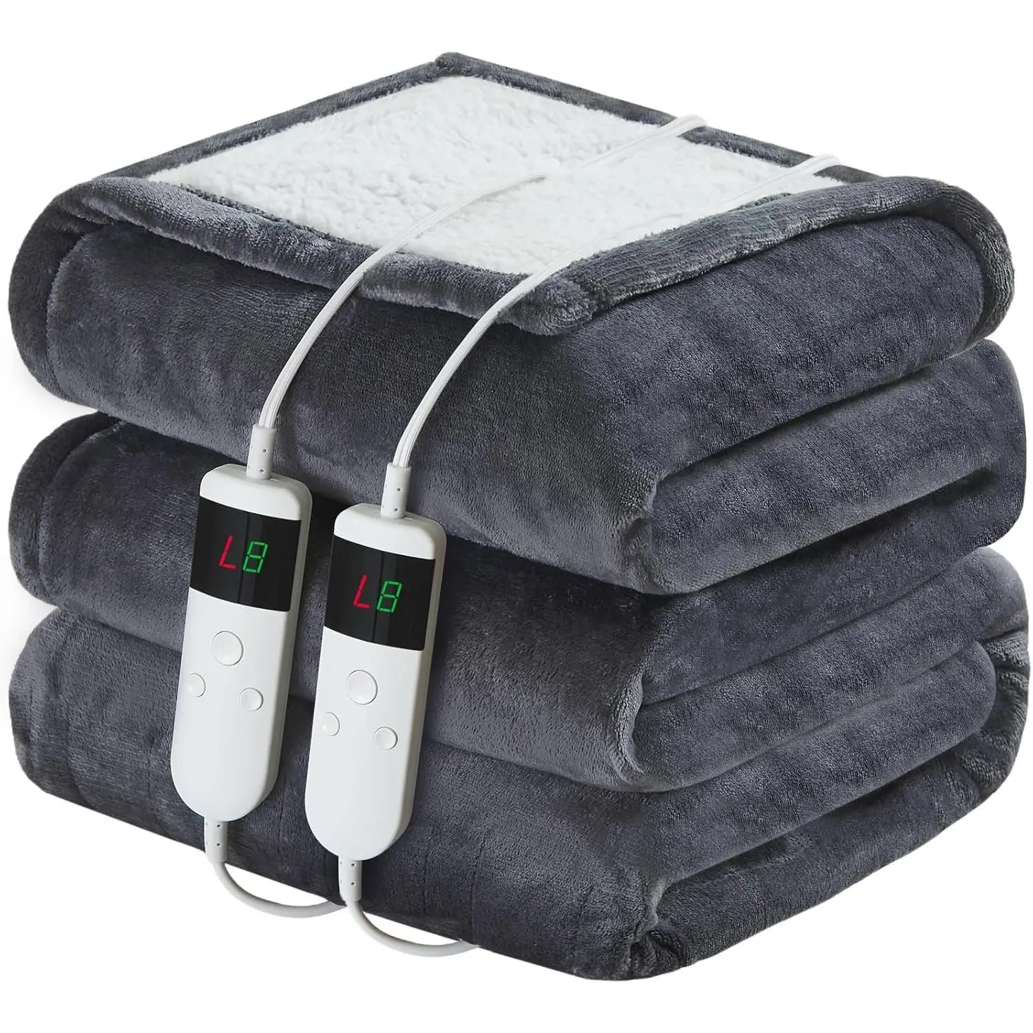 Electric Heated Blanket Queen Size 84''x90'' Soft Flannel & Sherpa 10 Heating Levels 8h Auto Shut Down Overheat Protection Machine Washable
