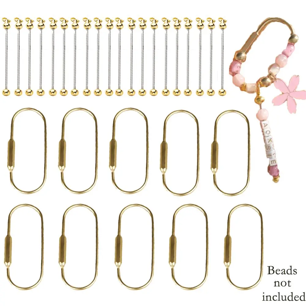 30/15pcs Hexagonal Keyring Set with Beadable Bars, Crafting Accessories for DIY Keychains, Holiday Gift for Beading & Jewelry Making Enthusiasts