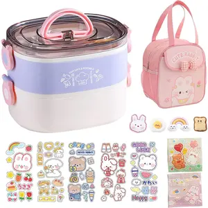 Kawaii Bento Box Bento Lunch Box with Lunch Bag,Tableware,Biscuit bags,2 Layers Stacked Leakproof Cute Lunch Box,for Travel,Office,Gym. ()