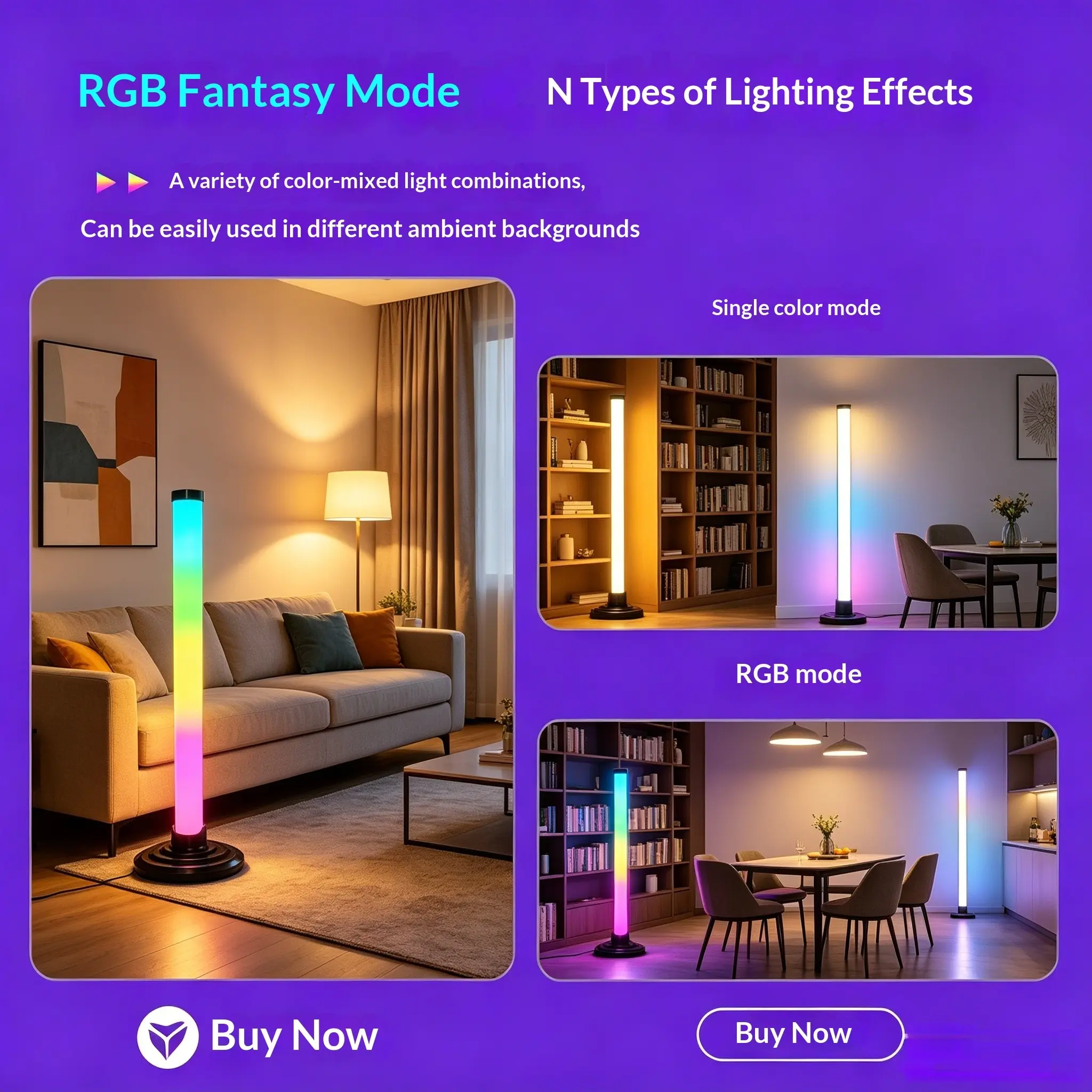 RGB Smart Ambient Lamp Pole, LED Ambient Lighting, APP Remote Control, Music Synchronization, Gaming Room, Bedroom, Live Stream, Party Decor, Holiday Lights